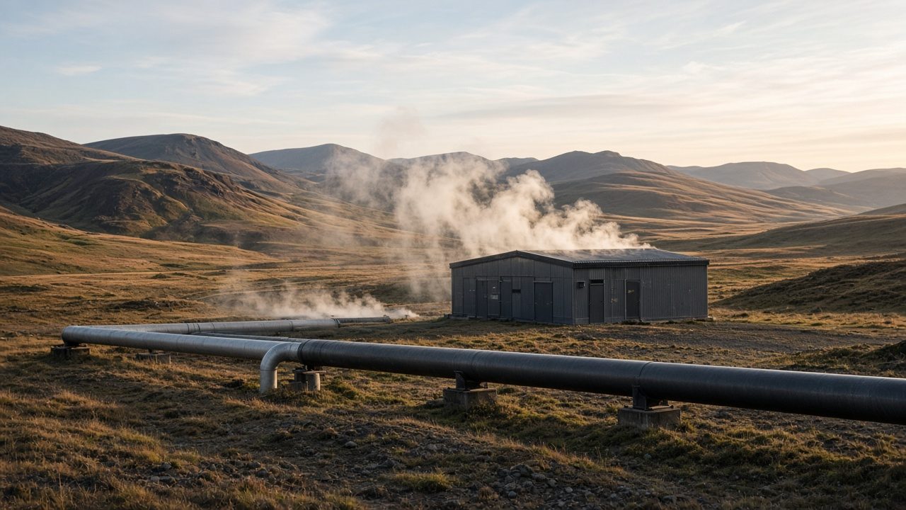 Geothermal pipes and a plant in open country